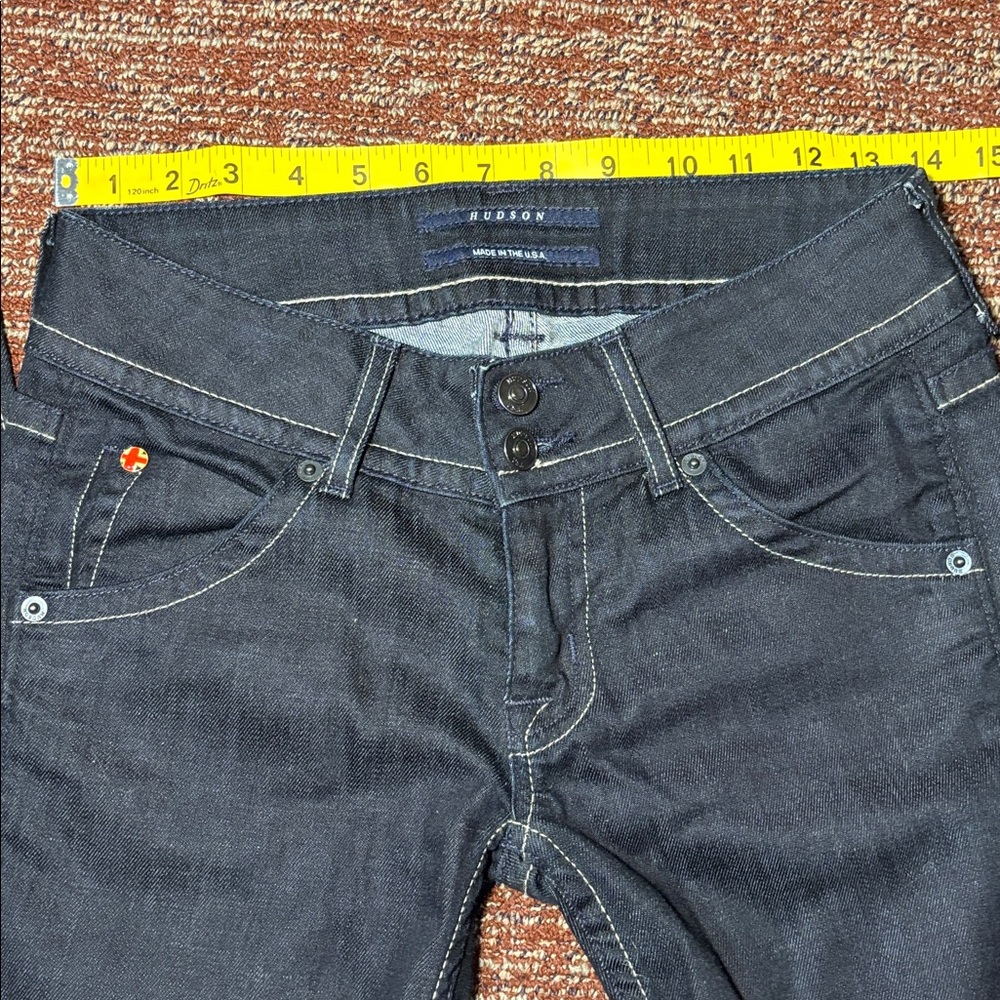 Vintage Y2K Hudson dark wash low rise flap pocket flare leg denim women’s 25 - Picture 12 of 14